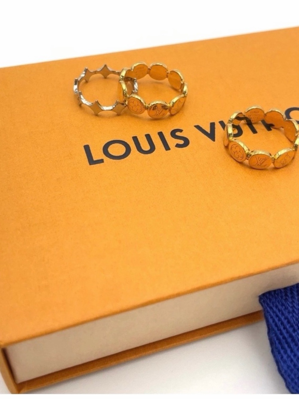 Louis Vuitton Gold and Silver Monogram Circle Rings Set